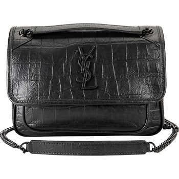 Yves Saint Laurent Niki Baby Soft Croc Embossed Leather, Black 